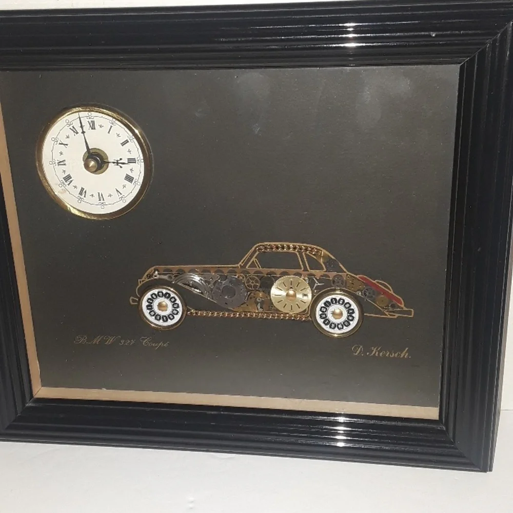 RARE VINTAGE BMW 327 COUPE D KERSCH DAVID OF LONDON CLOCK FRAMED ART